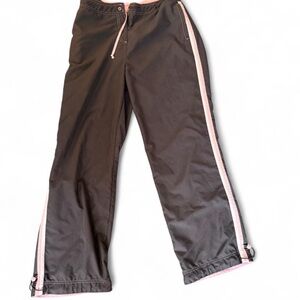 Women’s Black Track Pants with Pink Side Stripe Detail